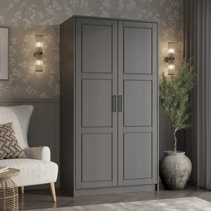 Armadio Urban a 2 ante in 100% legno massello con ante piene e a specchio