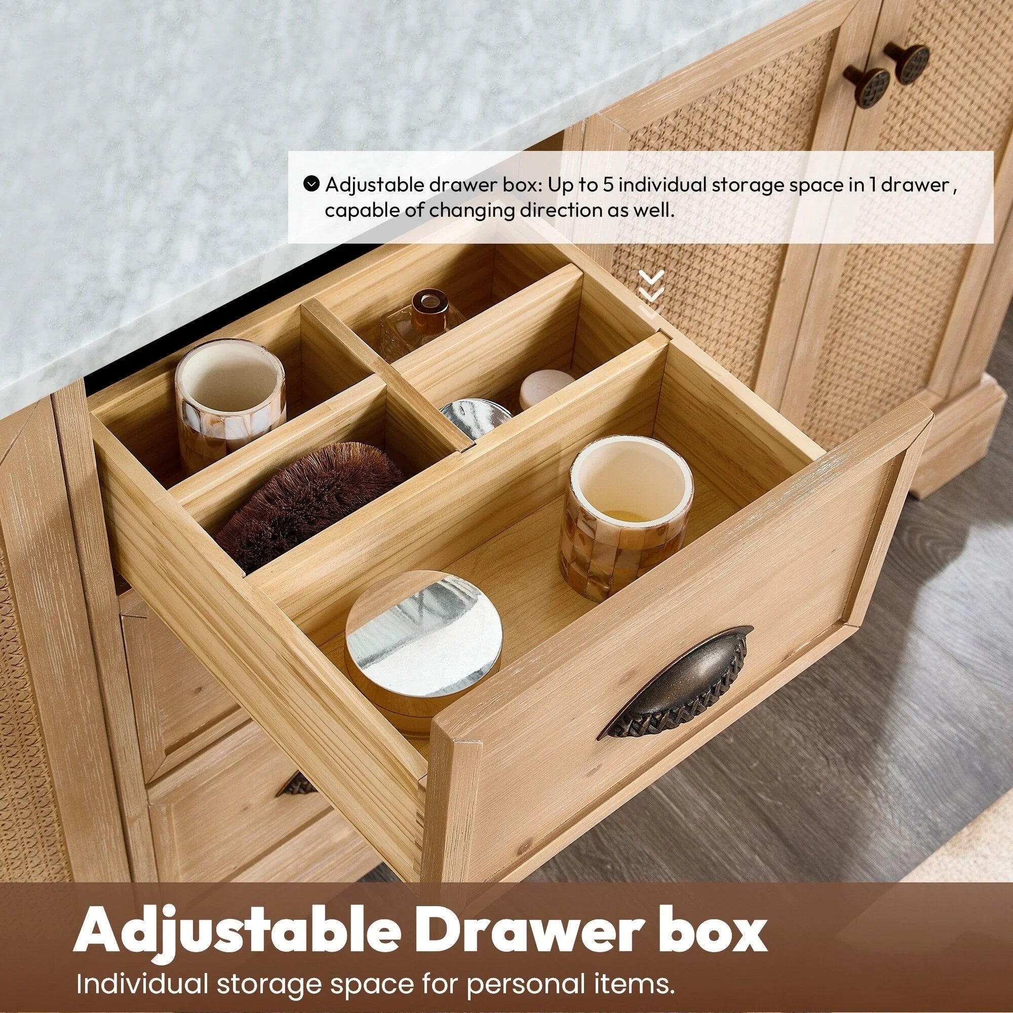 Mobile bagno Hervas con top in marmo naturale senza specchio