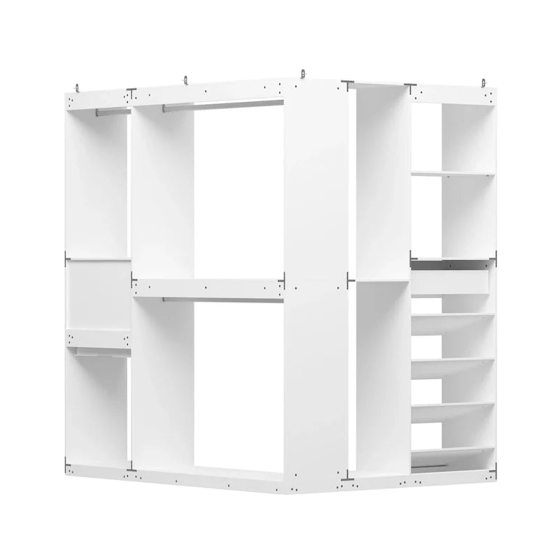 Armadio ad angolo con 2 aste appendiabiti, porta pantaloni e scarpiera, Organizer Armadi