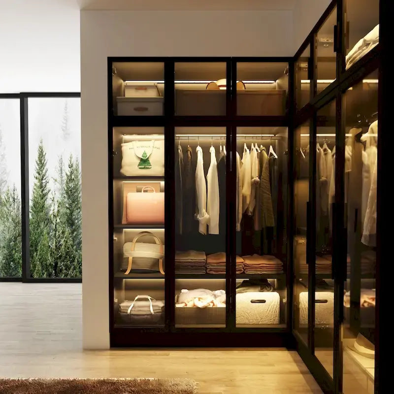 Armadio con ante in vetro da 120 cm con luce LED integrata