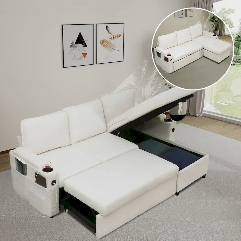 Divano letto a L da 80", Divano letto a scomparsa, Divano letto convertibile con penisola reversibile