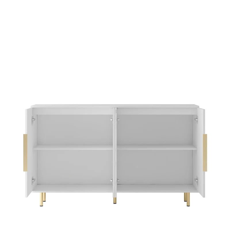 Credenza a buffet con ante decorative scanalate, Credenza in legno con maniglie in metallo, Mobile contenitore con ripiani regolabili