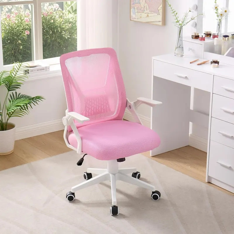 Javlergo Sedia da Ufficio Girevole a Schienale Medio con Supporto Lombare, Sedia da Scrivania Ergonomica da Computer in Rete con Braccioli