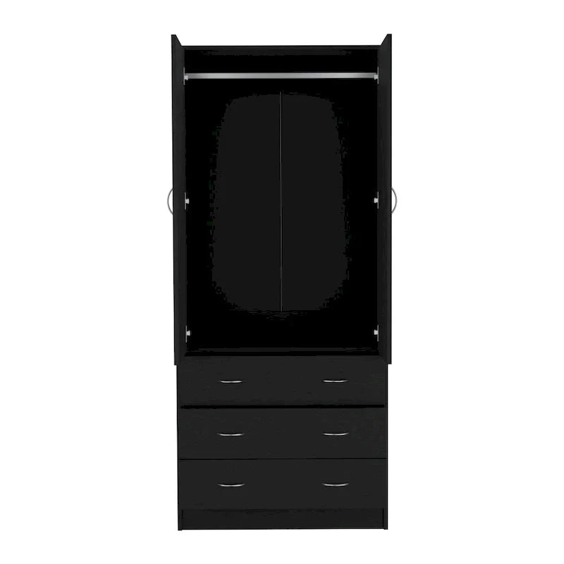 19 Armadio moderno a due ante con 3 cassetti e 1 asta appendiabiti per camera da letto