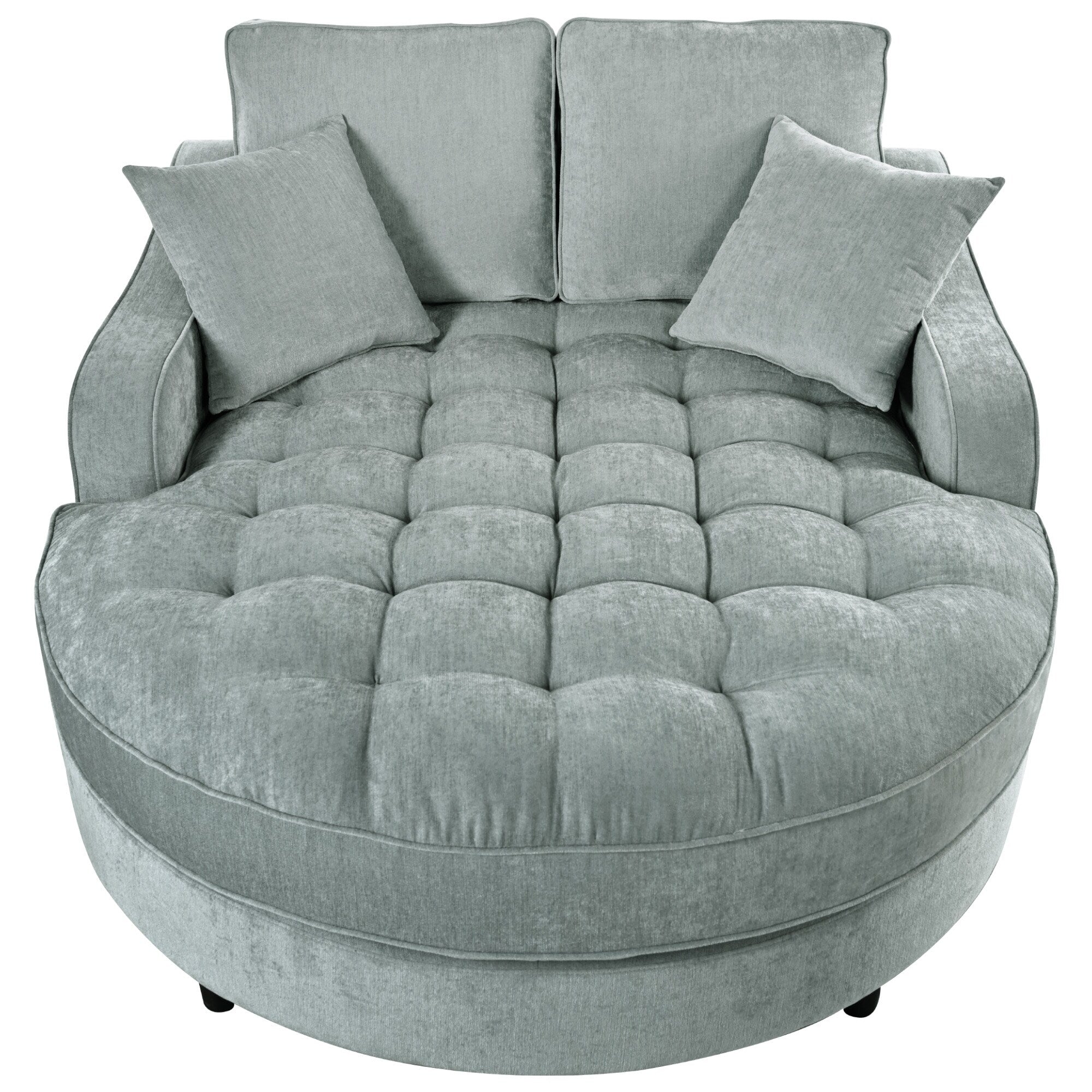 Divano Letto Chaise Longue in ciniglia, Divano Imbottito con Schienale Trapuntato e 2 Cuscini Rimovibili per Soggiorno