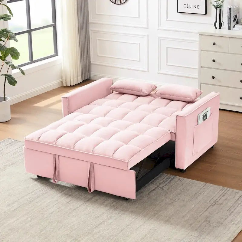 Divano letto 3 in 1 in velluto convertibile con letto estraibile e schienale reclinabile