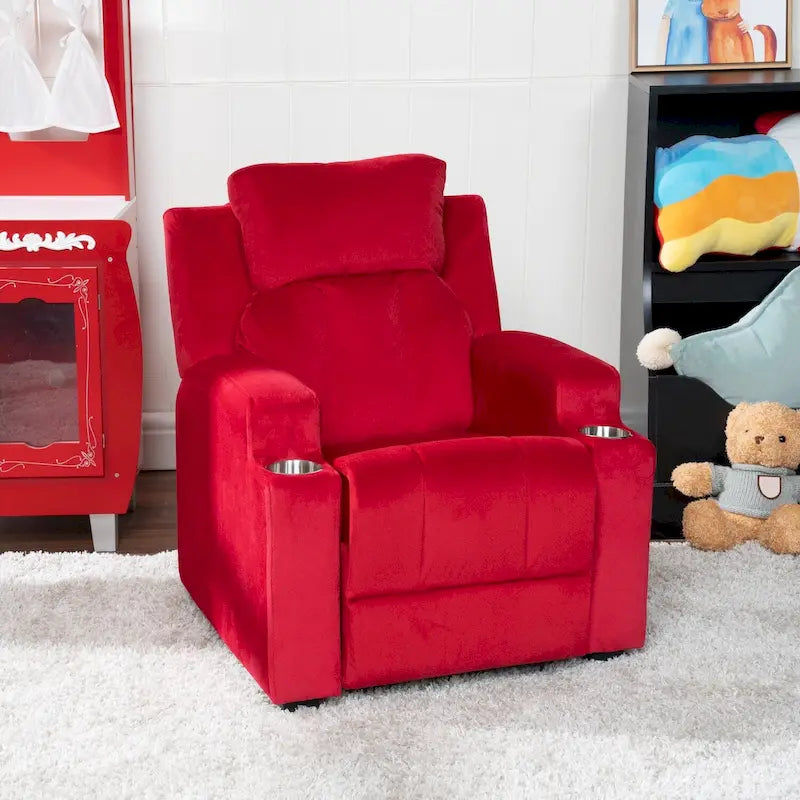 Poltrona reclinabile deluxe per bambini con poggiapiedi, poggiatesta e 2 portabicchieri, in microfibra, per bambini dai 3 anni in su
