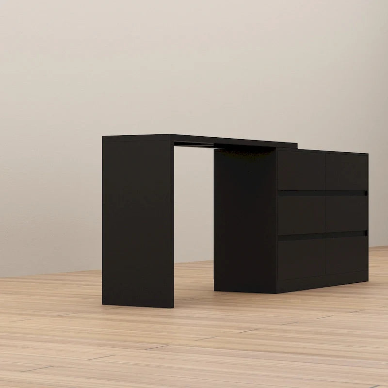 Cassettiera e Scrivania Girevole a 32,7H, con 6 Cassetti, Tavolo da Trucco, Bianco/Nero