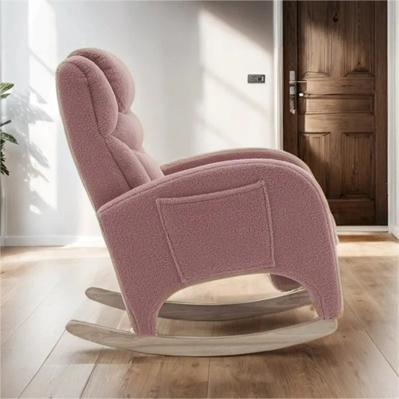 Sedia a dondolo ergonomica in tessuto per cameretta con poggiapiedi regolabile