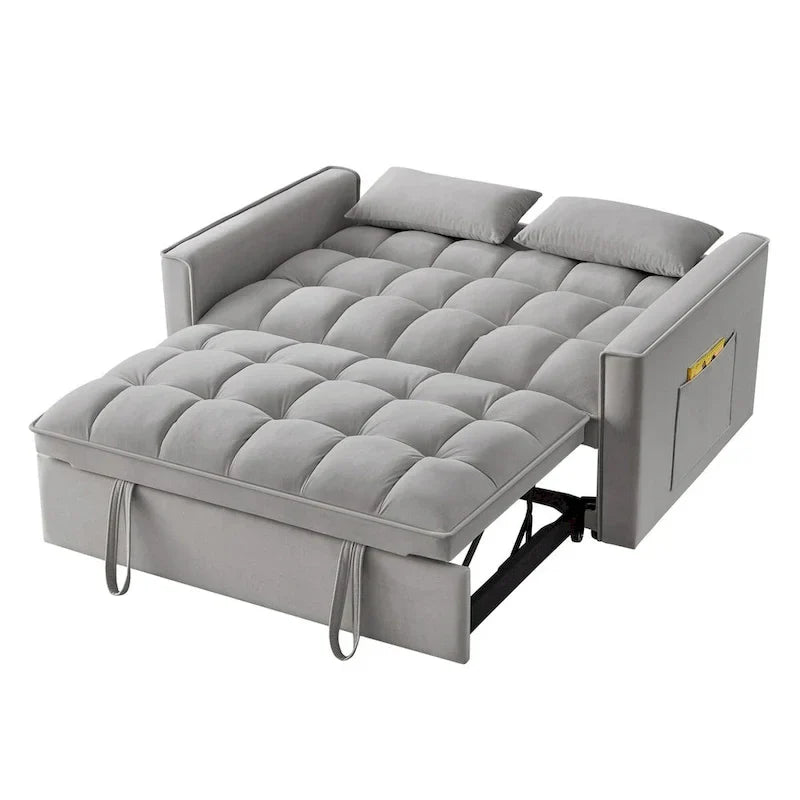 Divano letto a due posti 4 in 1 con braccioli e tasche portaoggetti, divano letto estraibile multifunzionale trapuntato con schienale regolabile