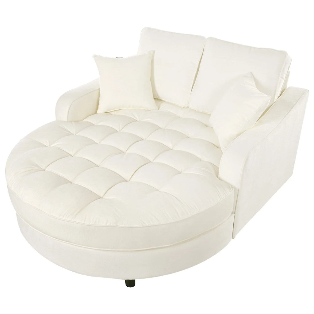 Divano Letto Chaise Longue in ciniglia, Divano Imbottito con Schienale Trapuntato e 2 Cuscini Rimovibili per Soggiorno