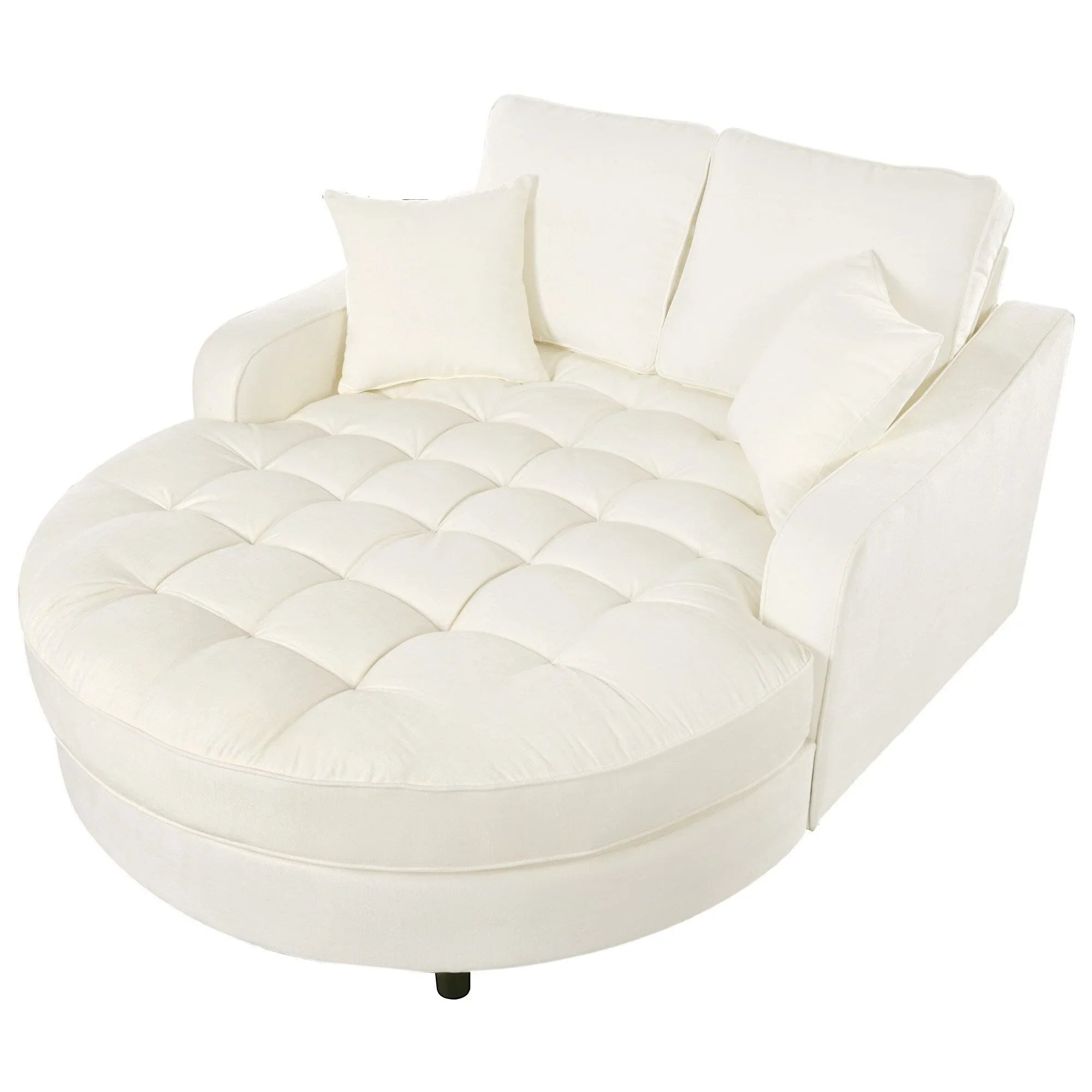 Divano Letto Chaise Longue in ciniglia, Divano Imbottito con Schienale Trapuntato e 2 Cuscini Rimovibili per Soggiorno