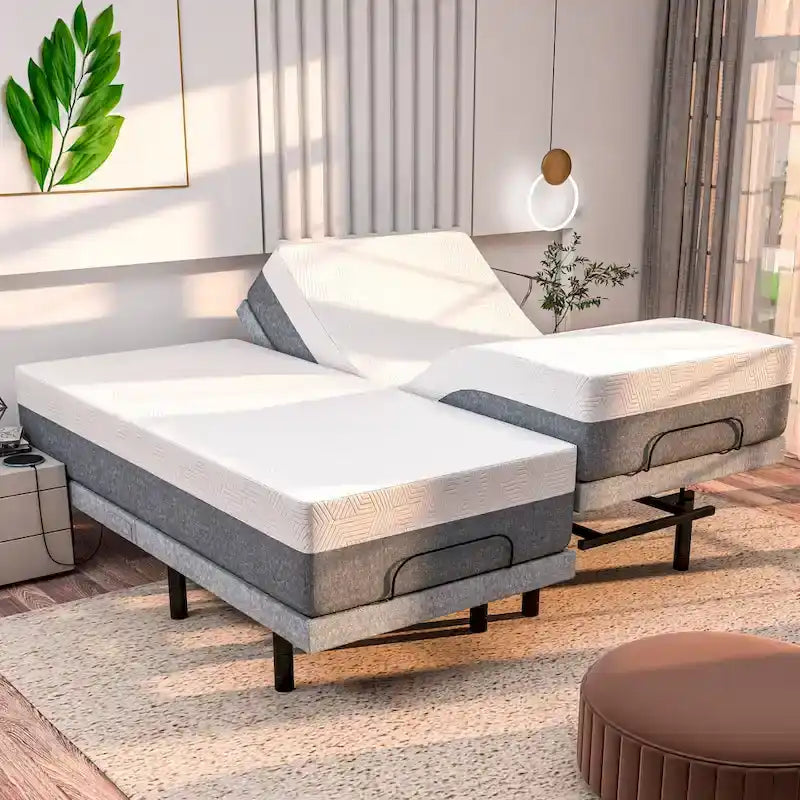 Telaio del letto regolabile con materasso in memory foam al gel di media durezza, doppio massaggio, porte USB, app, telecomando