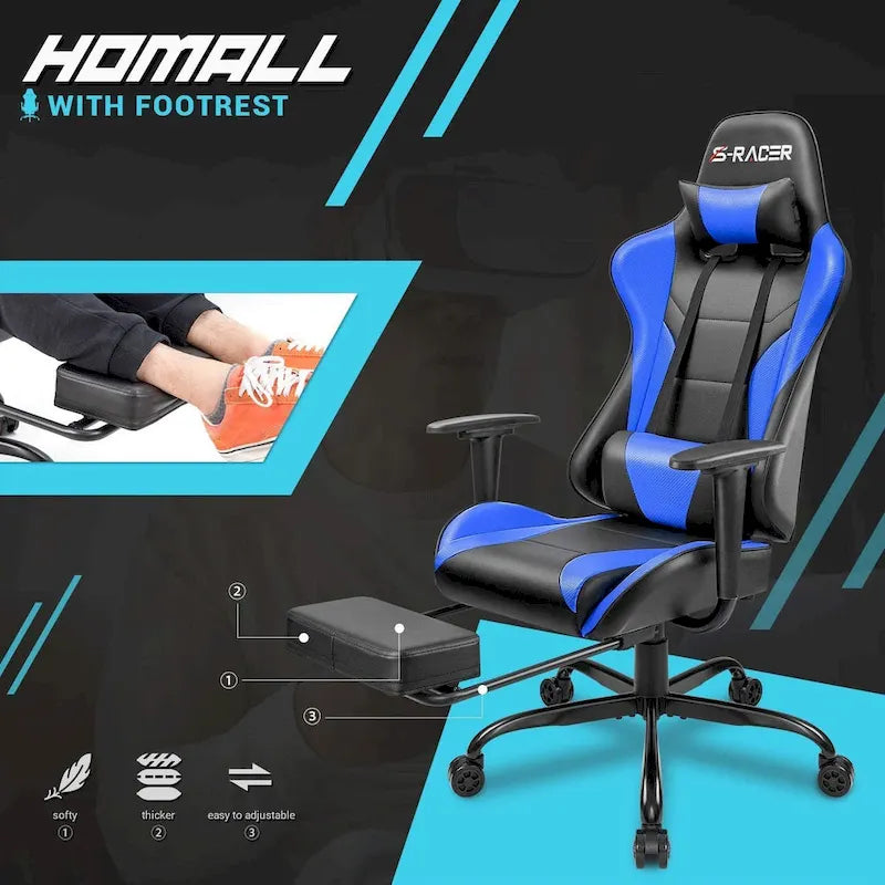 Sedia da gaming con poggiapiedi - Sedia da scrivania ergonomica