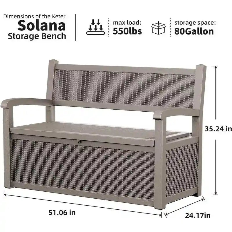 Panca contenitore in resina per tutte le stagioni con scomparto nascosto e chiudibile a chiave - Design effetto rattan, capacità 227 kg, contenitore da 265 litri