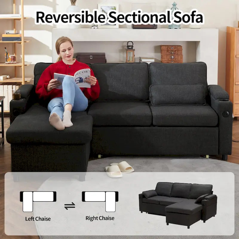 Divano letto a L da 80", Divano letto a scomparsa, Divano letto convertibile con penisola reversibile