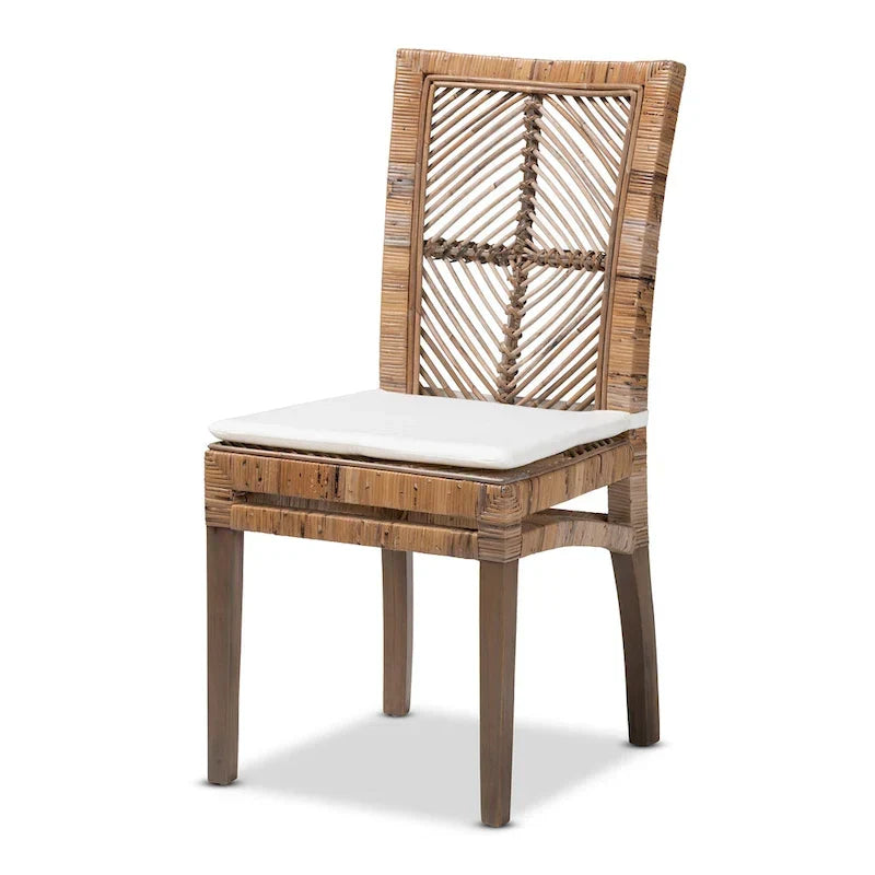 Sedia da pranzo Laluna bohémien moderna in rattan/legno di mogano con cuscino