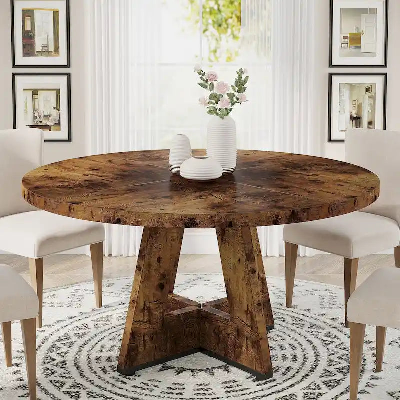 Tavolo da pranzo rotondo da 47 pollici per 4 persone, in legno stile rustico per cucina sala da pranzo soggiorno