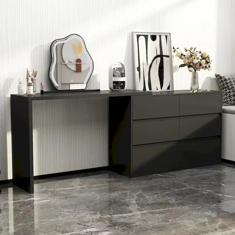 Cassettiera e Scrivania Girevole a 32,7H, con 6 Cassetti, Tavolo da Trucco, Bianco/Nero