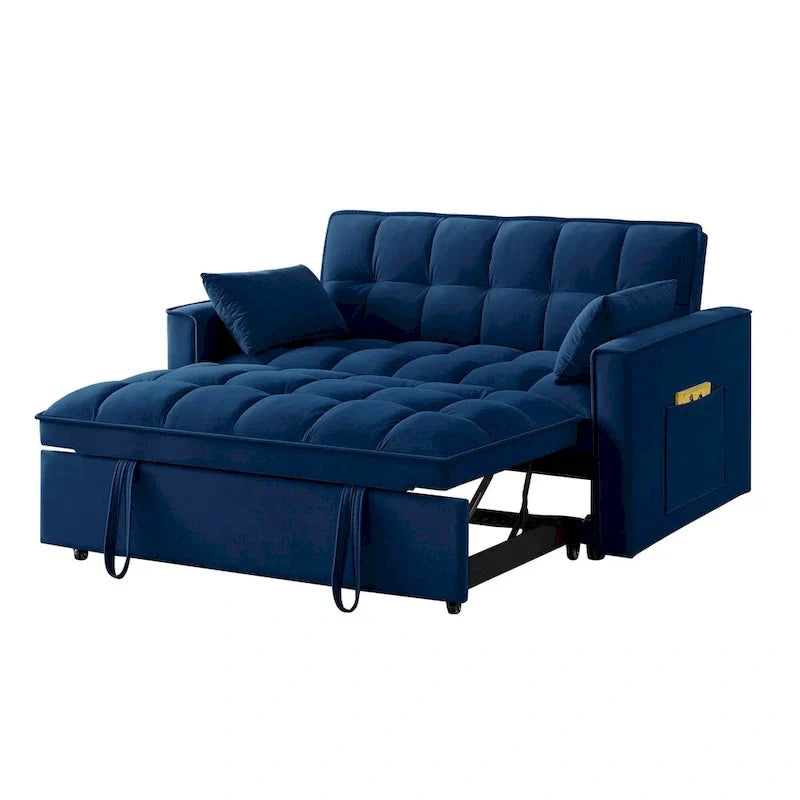 Divano Letto Estraibile 4-in-1 - Divanetto in Velluto - Divano Letto Convertibile con Schienale Reclinabile, 2 Tasche Laterali