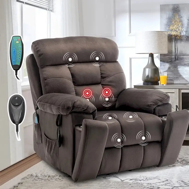 Grande poltrona reclinabile elettrica massaggiante con funzione di sollevamento, riscaldamento e portabicchieri a scomparsa
