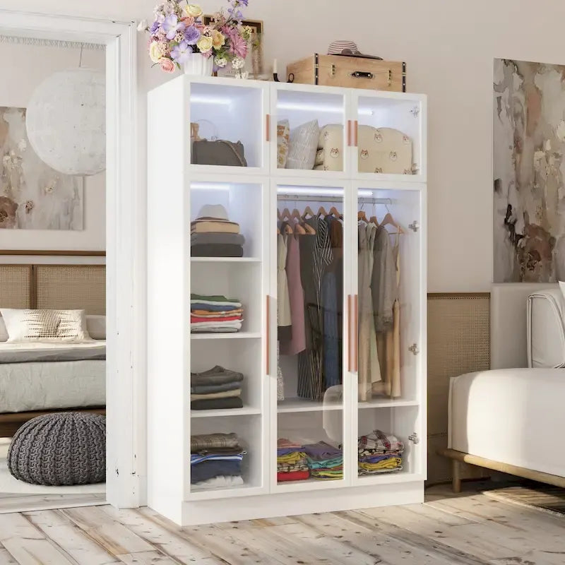 Armadio con ante in vetro da 120 cm con luce LED integrata