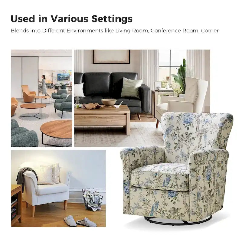 Poltrona girevole a dondolo Georg Comfortable Floral Fabric con braccioli arrotolati di HULALA HOME
