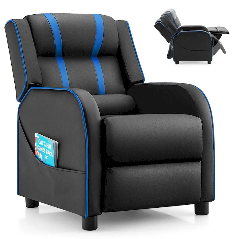 Poltrona Reclinabile Ergonomica Gymax per Bambini in Pelle con Poggiapiedi