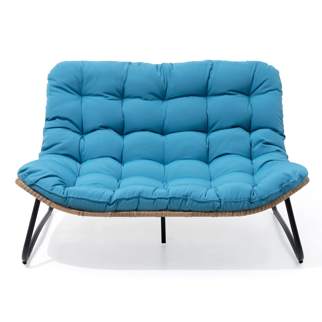 Divanetto due posti Double Papasan con cuscino, in rattan PE per tutte le stagioni e struttura in metallo per interni ed esterni
