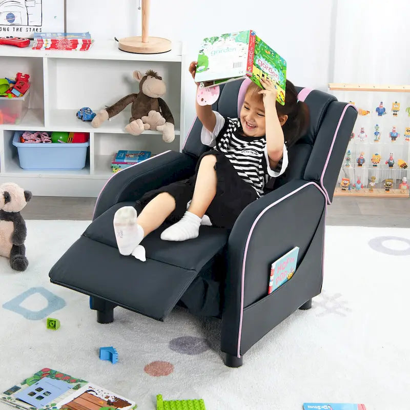 Poltrona Reclinabile Ergonomica Gymax per Bambini in Pelle con Poggiapiedi