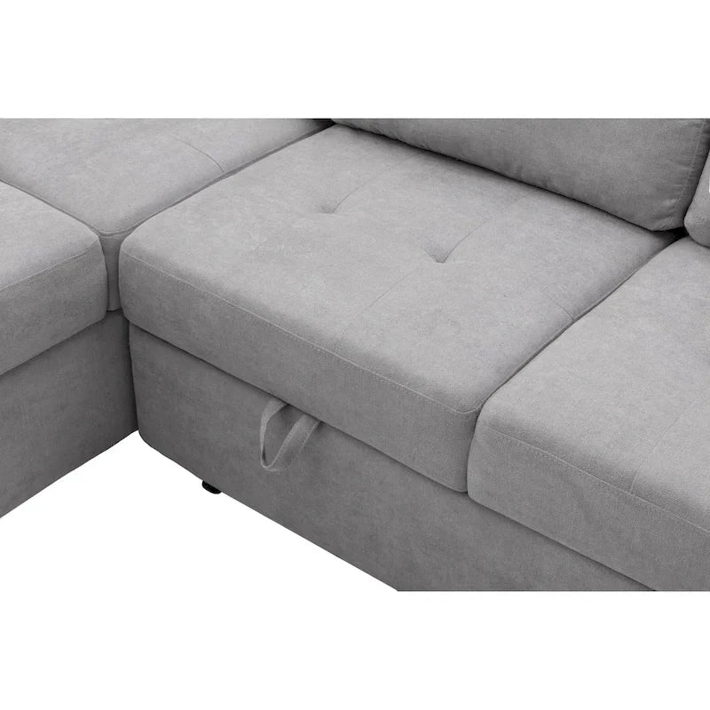 Divano sezionale a L a 5 posti con funzione letto, con pouf contenitore, vano contenitore nel bracciolo e ricarica USB per soggiorno, 84,75 pollici