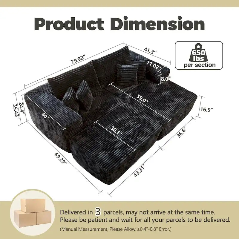 Divano componibile moderno HOOOWOOO in peluche a L con pouf rimovibile