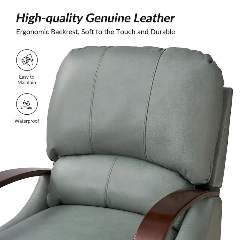 Poltrona reclinabile manuale Alex Mid-century Modern Cigar in vera pelle con braccioli ricurvi in legno