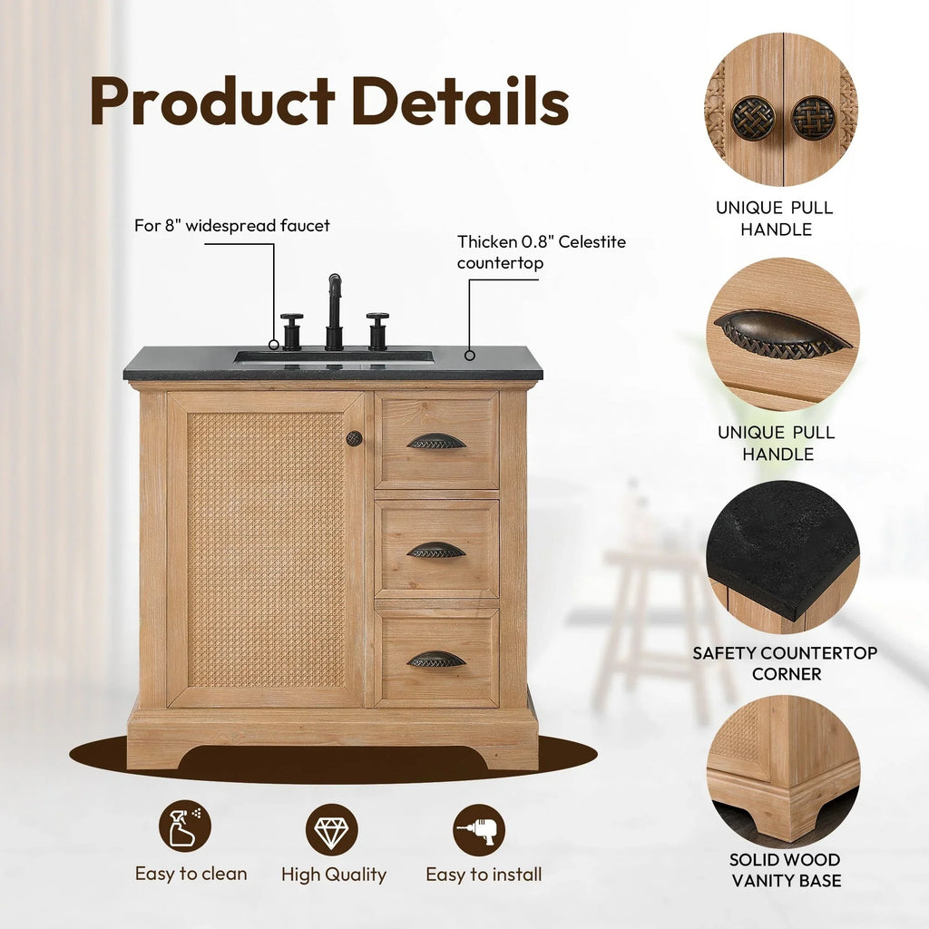 Mobile bagno Hervas con top in marmo naturale senza specchio