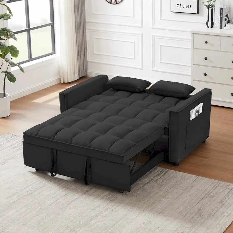 Divano letto 3 in 1 in velluto convertibile con letto estraibile e schienale reclinabile
