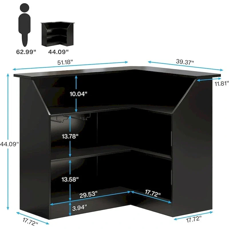 Mobile bar a L con portabicchieri da vino per pub domestico