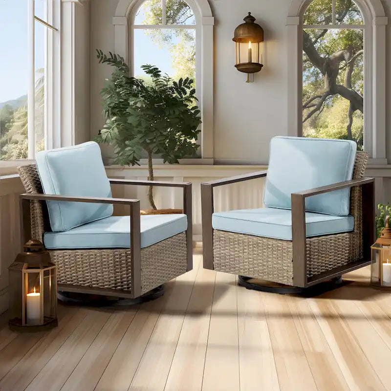 Cozywor Set 2 Sedie a Dondolo da Esterno in Rattan per Patio con Telaio in Metallo e Cuscini