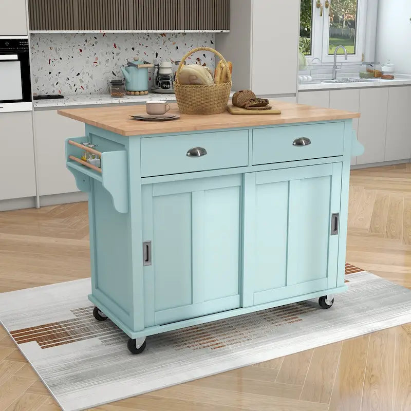 Carrello da cucina con piano d'appoggio ribaltabile in legno di gomma, porta scorrevole a scomparsa con altezza regolabile, isola da cucina su 4 ruote