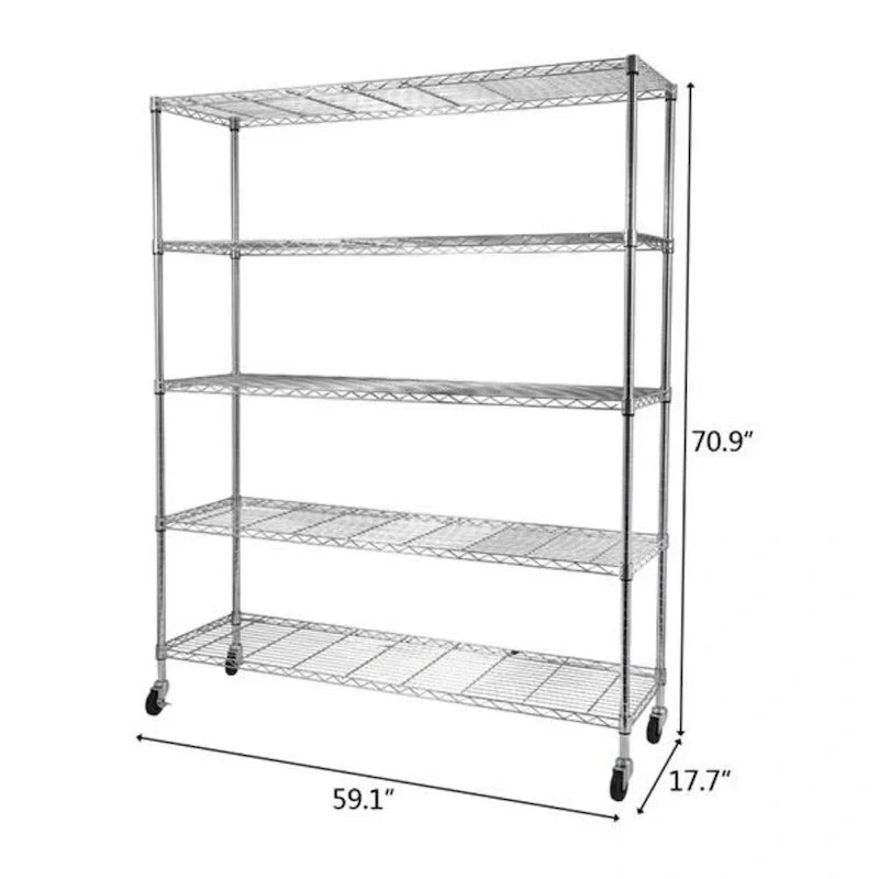Scaffalatura in acciaio a 5 ripiani con ruote - (59.06 x 17.72 x 70.87)
