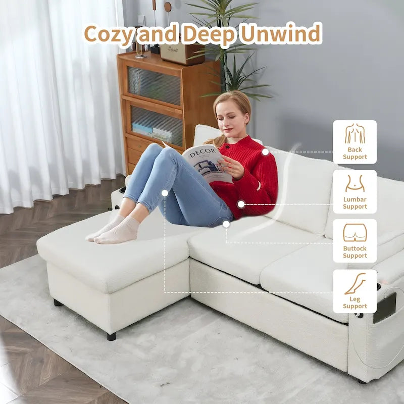 Divano letto a L da 80", Divano letto a scomparsa, Divano letto convertibile con penisola reversibile