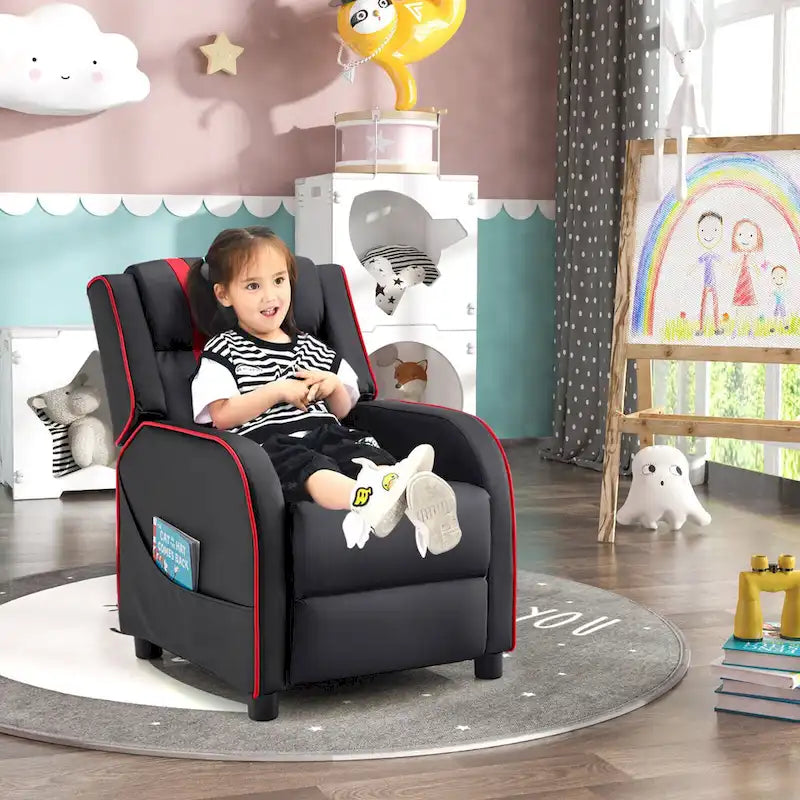 Poltrona Reclinabile Ergonomica Gymax per Bambini in Pelle con Poggiapiedi