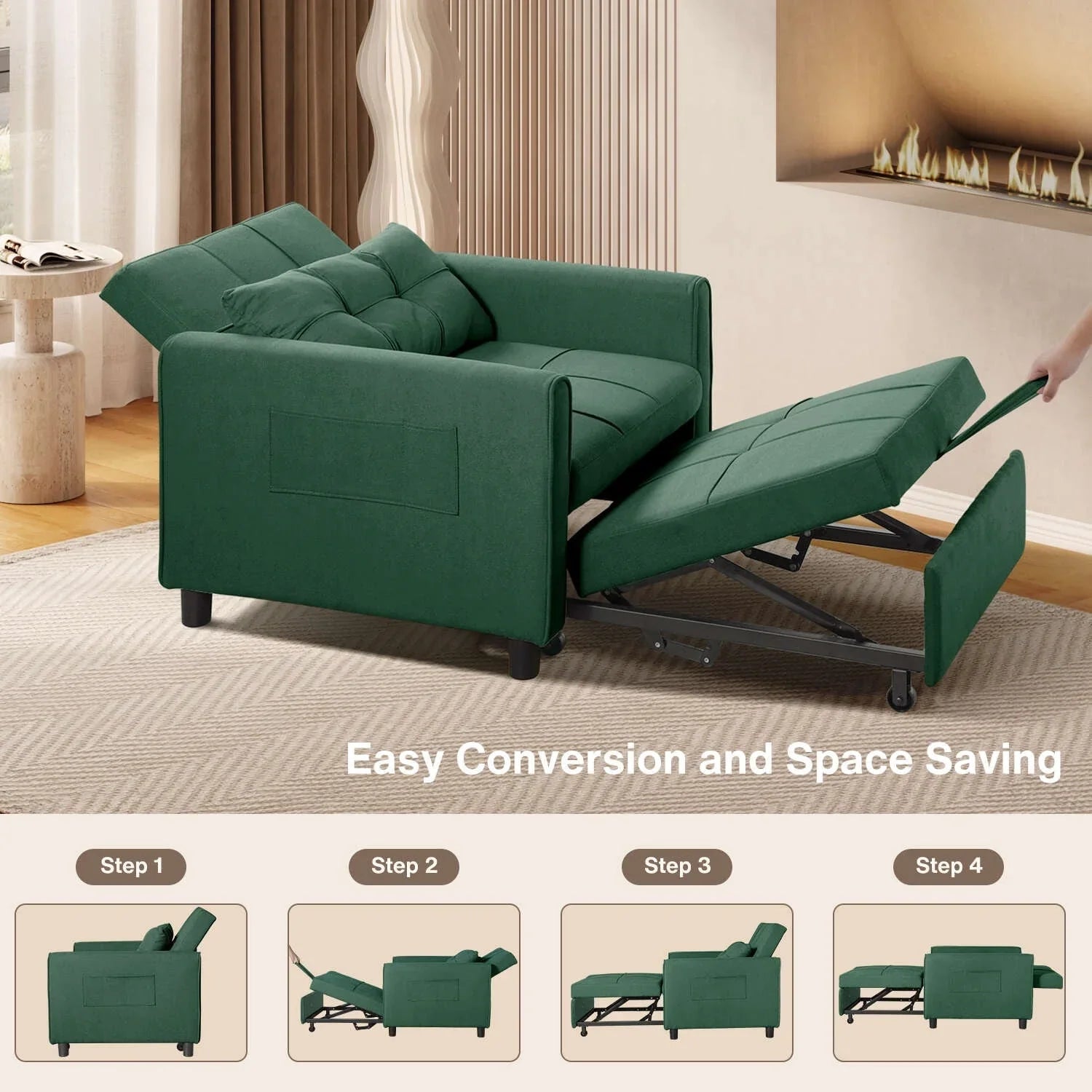 Divano letto trasformabile 3-in-1, Poltrona letto estraibile, Letto pieghevole convertibile per soggiorno