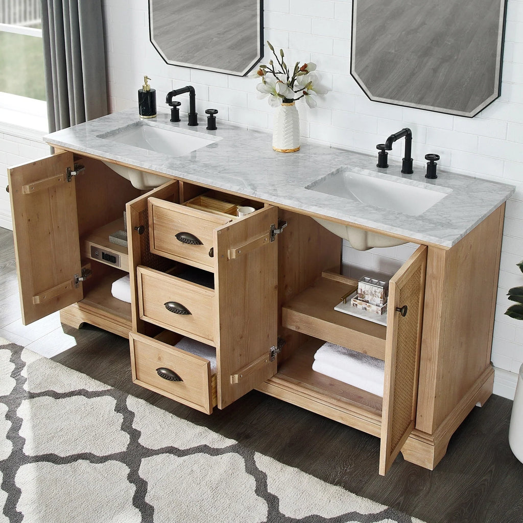 Mobile bagno Hervas con top in marmo naturale senza specchio