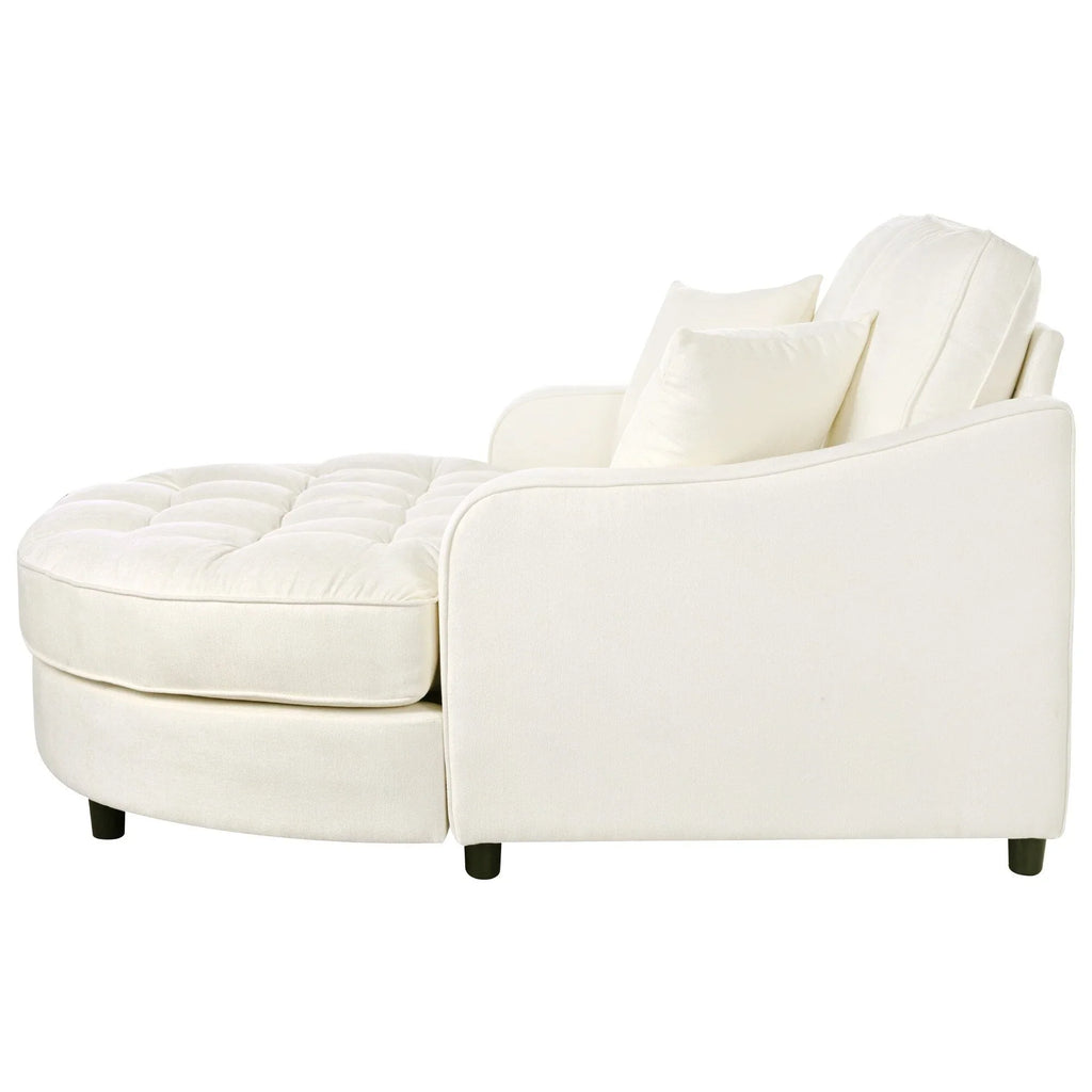 Divano Letto Chaise Longue in ciniglia, Divano Imbottito con Schienale Trapuntato e 2 Cuscini Rimovibili per Soggiorno