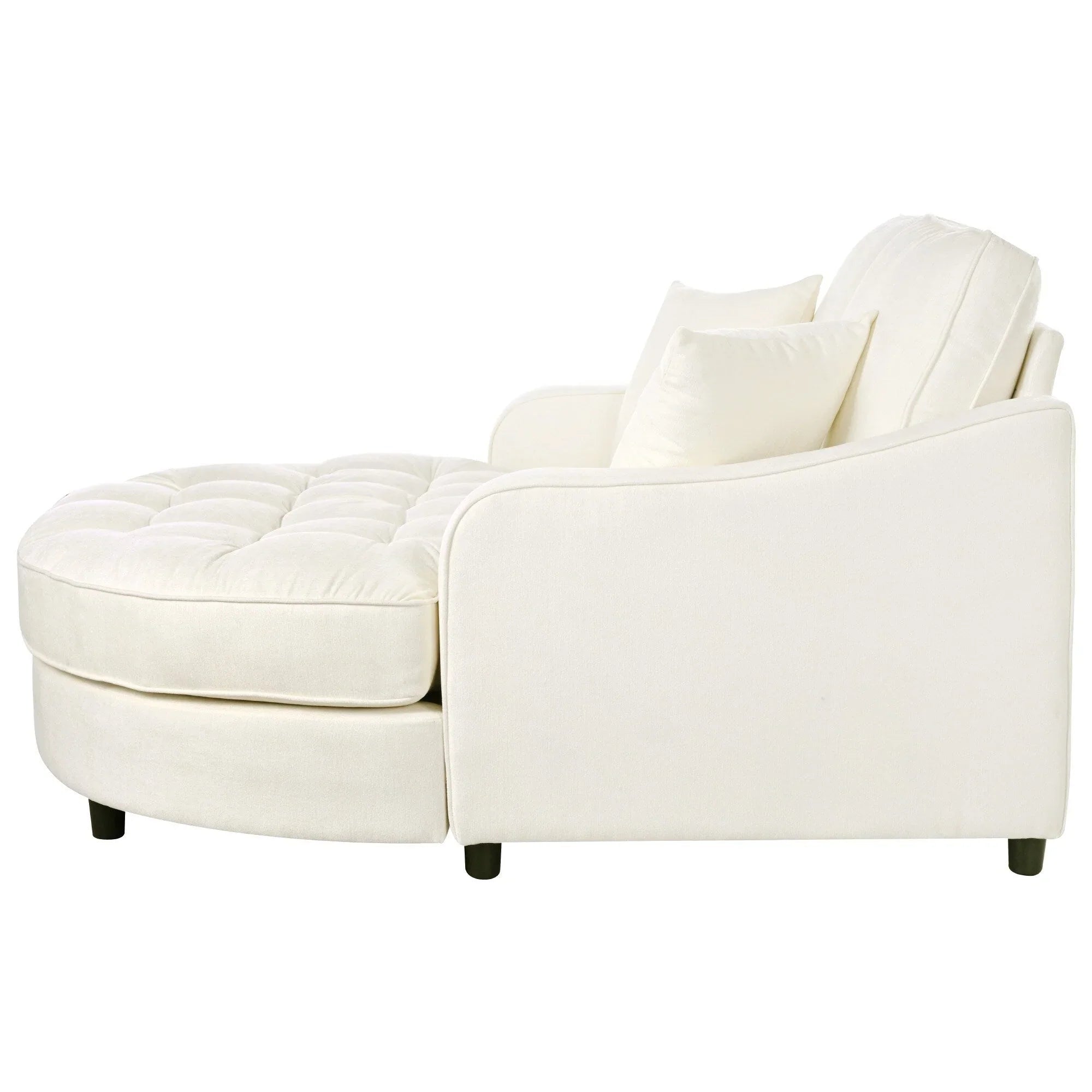 Divano Letto Chaise Longue in ciniglia, Divano Imbottito con Schienale Trapuntato e 2 Cuscini Rimovibili per Soggiorno