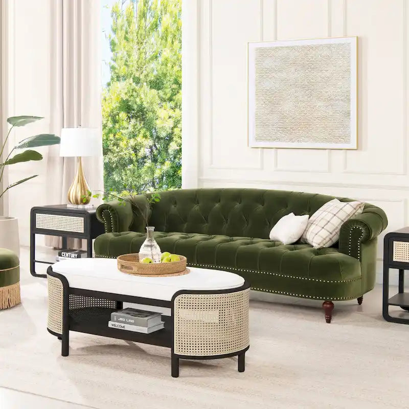 Divano Chesterfield trapuntato in velluto La Rosa 84 Mid-Century Modern