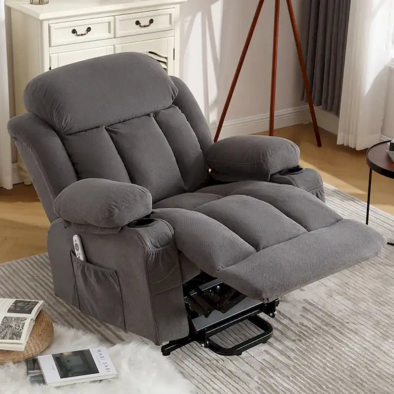Poltrona reclinabile elettrica Grey Power con massaggio riscaldante, ricarica USB, telecomando e comode tasche laterali per anziani