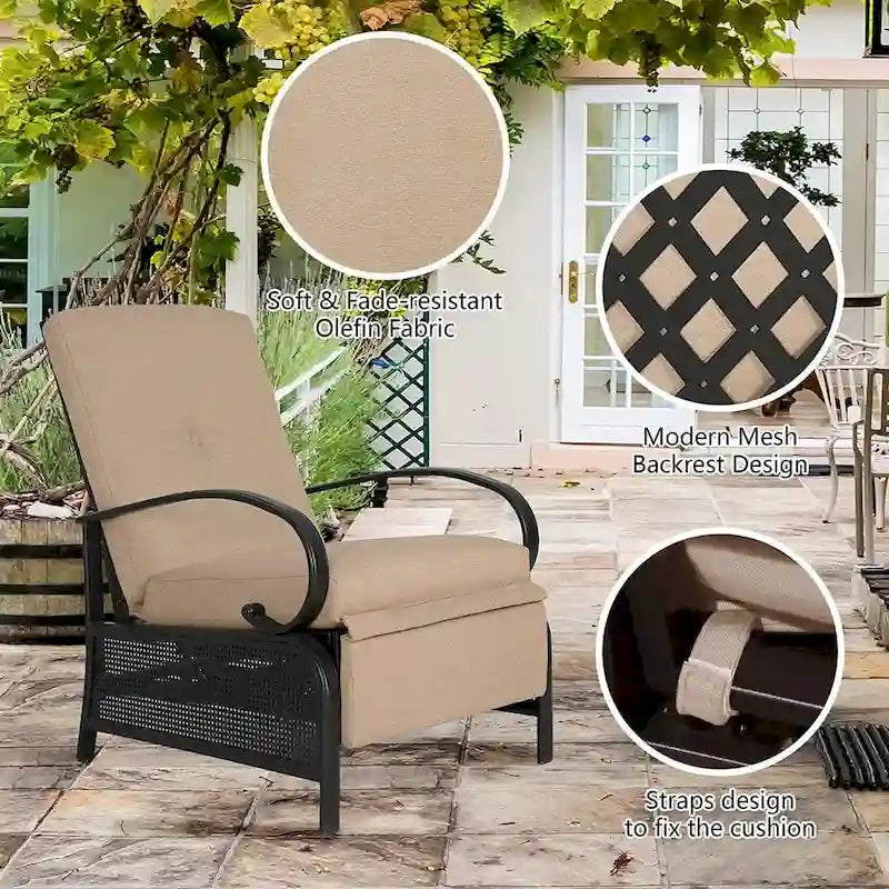 Poltrona Reclinabile Regolabile da Esterno con Cuscino - 38 (P) x 26.5 (L) x 38.5 (A) POLLICI