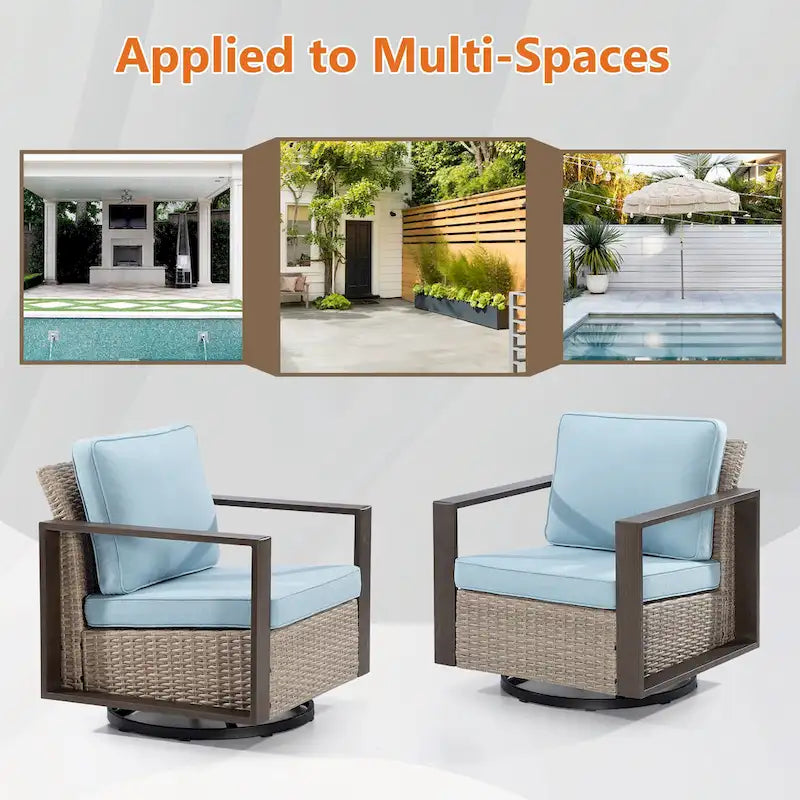 Cozywor Set 2 Sedie a Dondolo da Esterno in Rattan per Patio con Telaio in Metallo e Cuscini