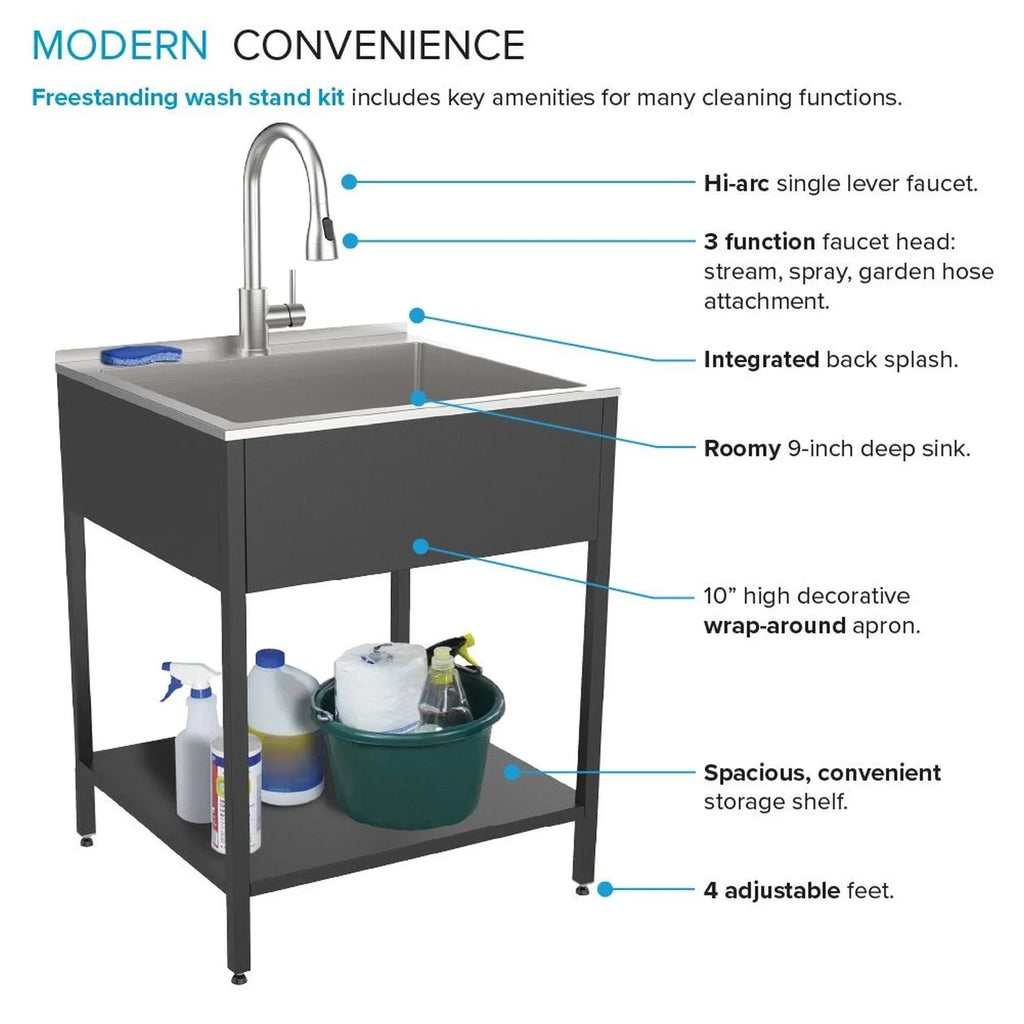Lavatoio e mobile in acciaio inox 24" L x 22" P x 35" H